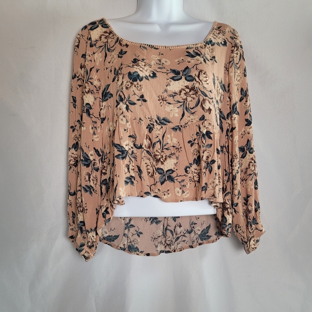 American Eagle Cottagecore Floral 3/4 Sleeve Cropped Blouse Women's Size L